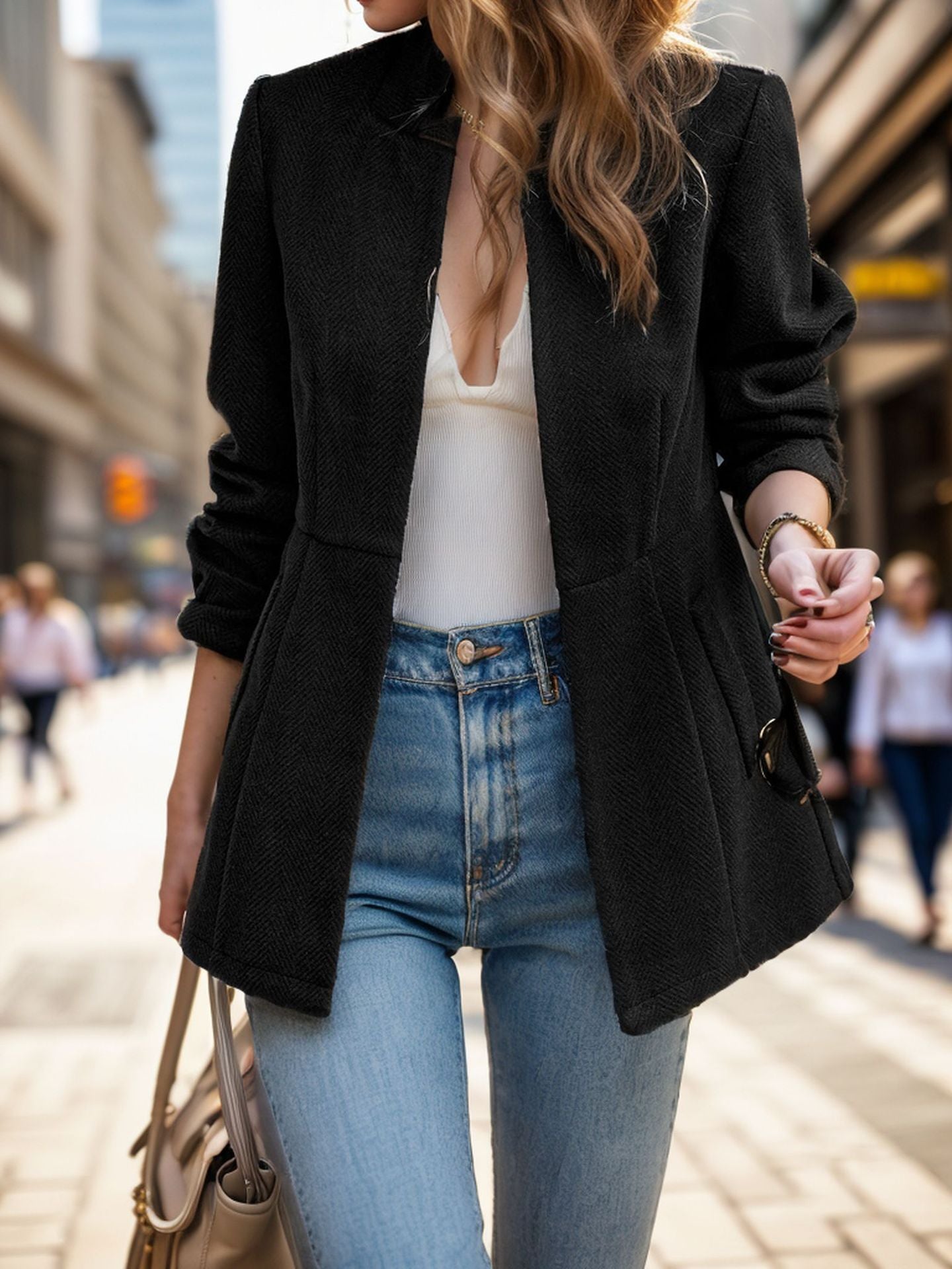 Damen elegante Blazerjacke im modernen Herringbone-Design Sovae