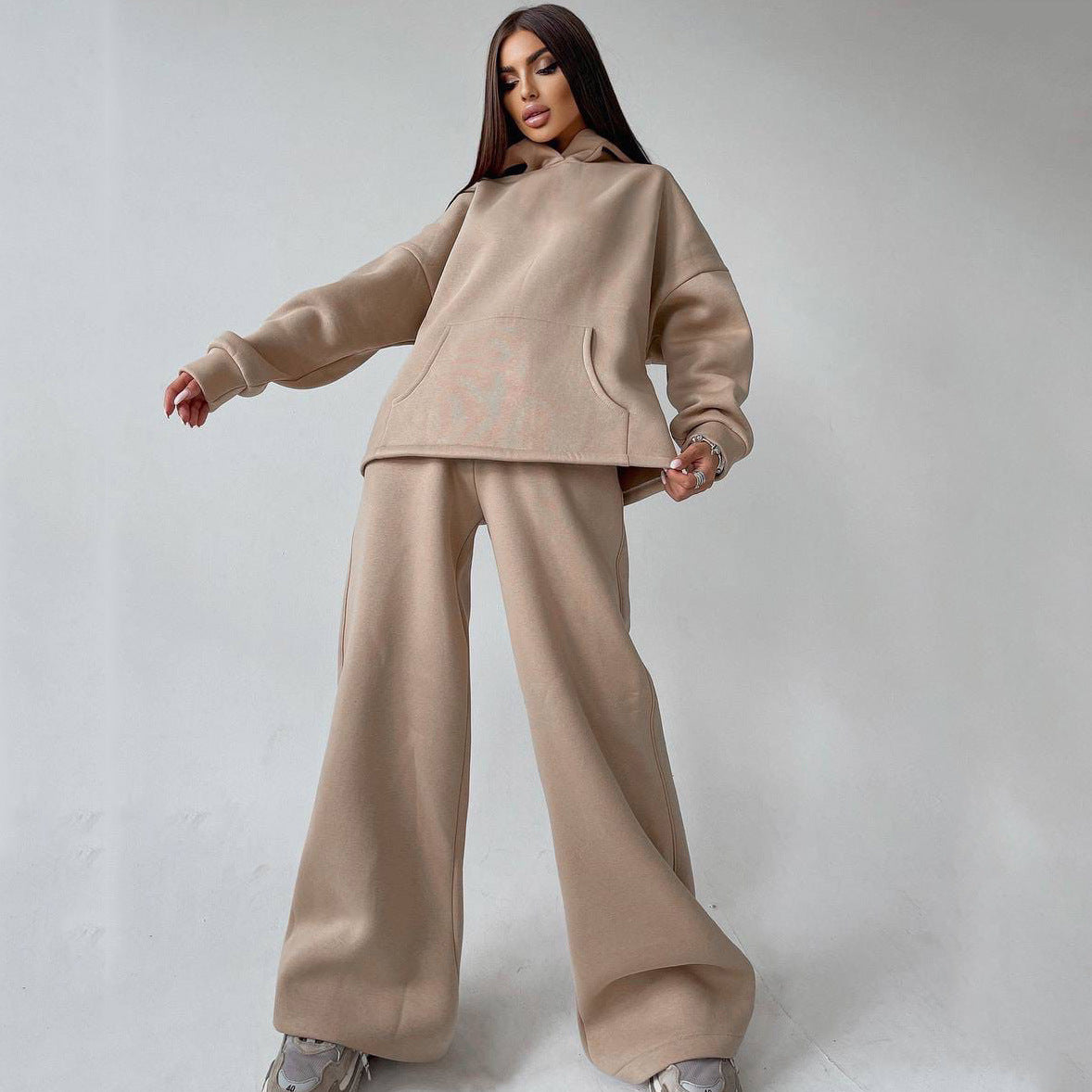 Damen Sportlicher Fleece-Zweiteiler mit weitem Schnitt Sovae