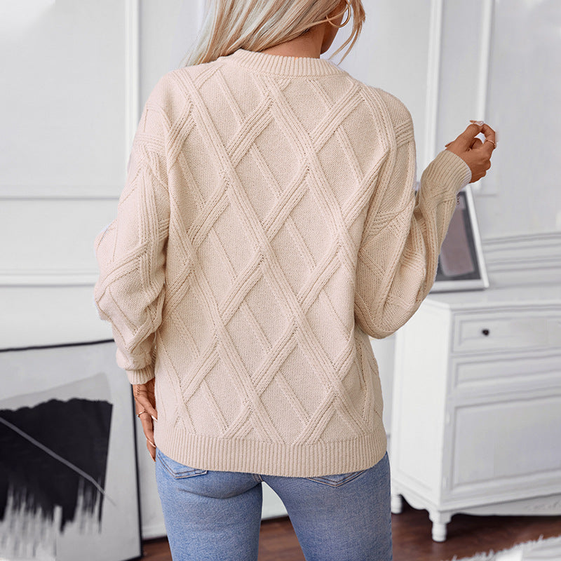 Damen Strickpullover mit modernem Rautenmuster und hochwertigem Material Sovae