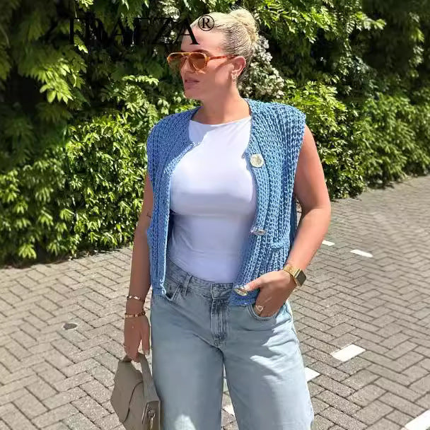 Damen Strickweste mit Taschen und Knopfdetail Sovae