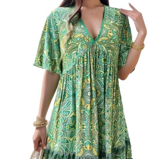 Damen luftiges Kurzarmkleid mit floralem Design Sovae