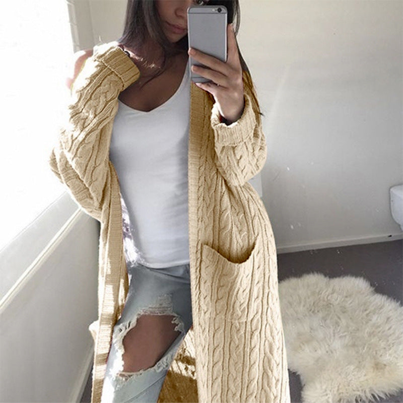 Damen Strickjacke mit Kabelmuster und großen Taschen Sovae
