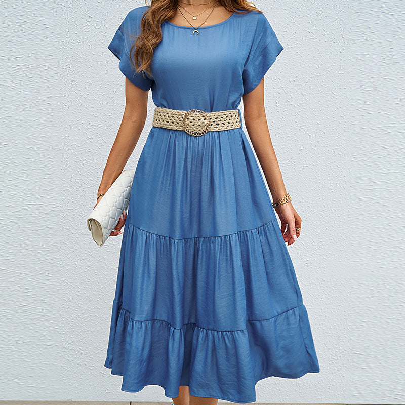 Damen Midi-Kleid mit geschwungenem Saum und eleganter Taillierung Sovae