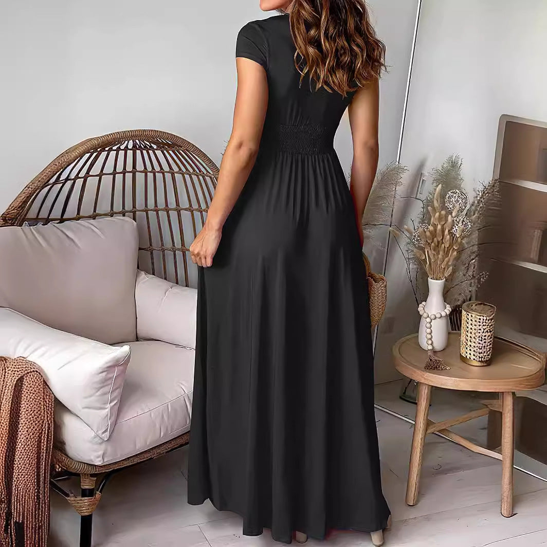 Damen Maxikleid mit tiefem V-Ausschnitt und schmeichelndem Schnitt Sovae