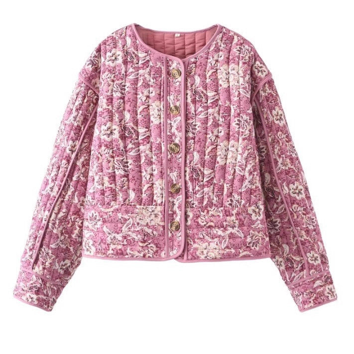 Damen Steppjacke mit floralem Muster und praktischen Taschen Sovae