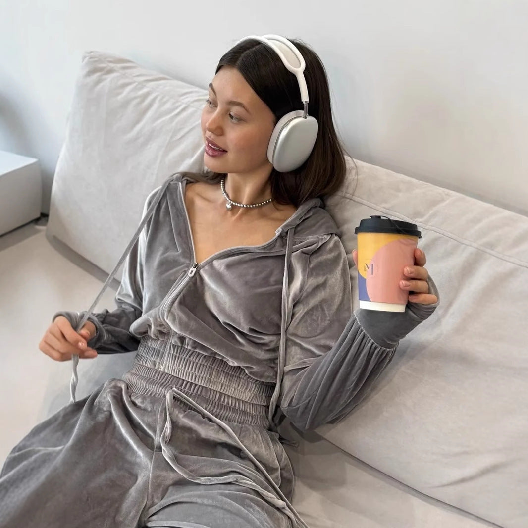 Damen Velours-Lounge-Set mit Kapuze Sovae