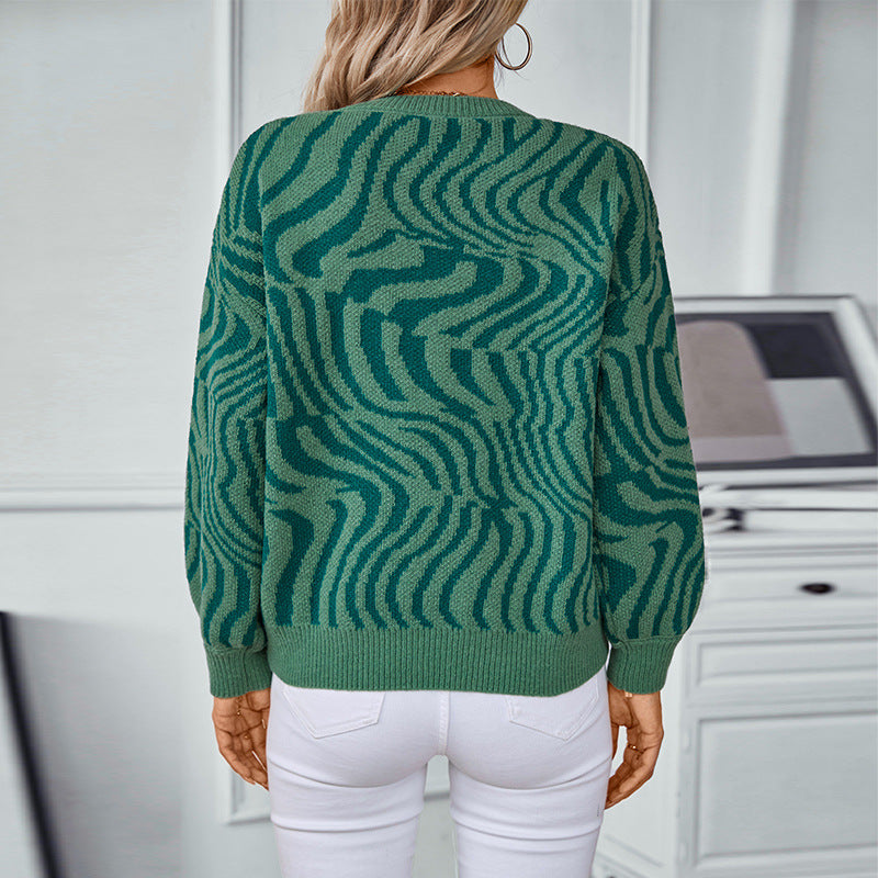Damen modischer Strickpullover mit einzigartigem Wellenmuster Sovae