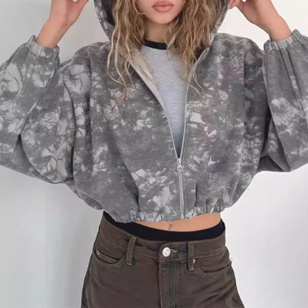 Damen lässige Kapuzenjacke mit abstraktem Muster Sovae