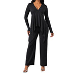 Damen elegantes Jumpsuit mit fließendem Oberteil und V-Ausschnitt Sovae