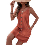 Damen verführerisches Sommerkleid mit Knopfdetail und Spaghettiträgern Sovae