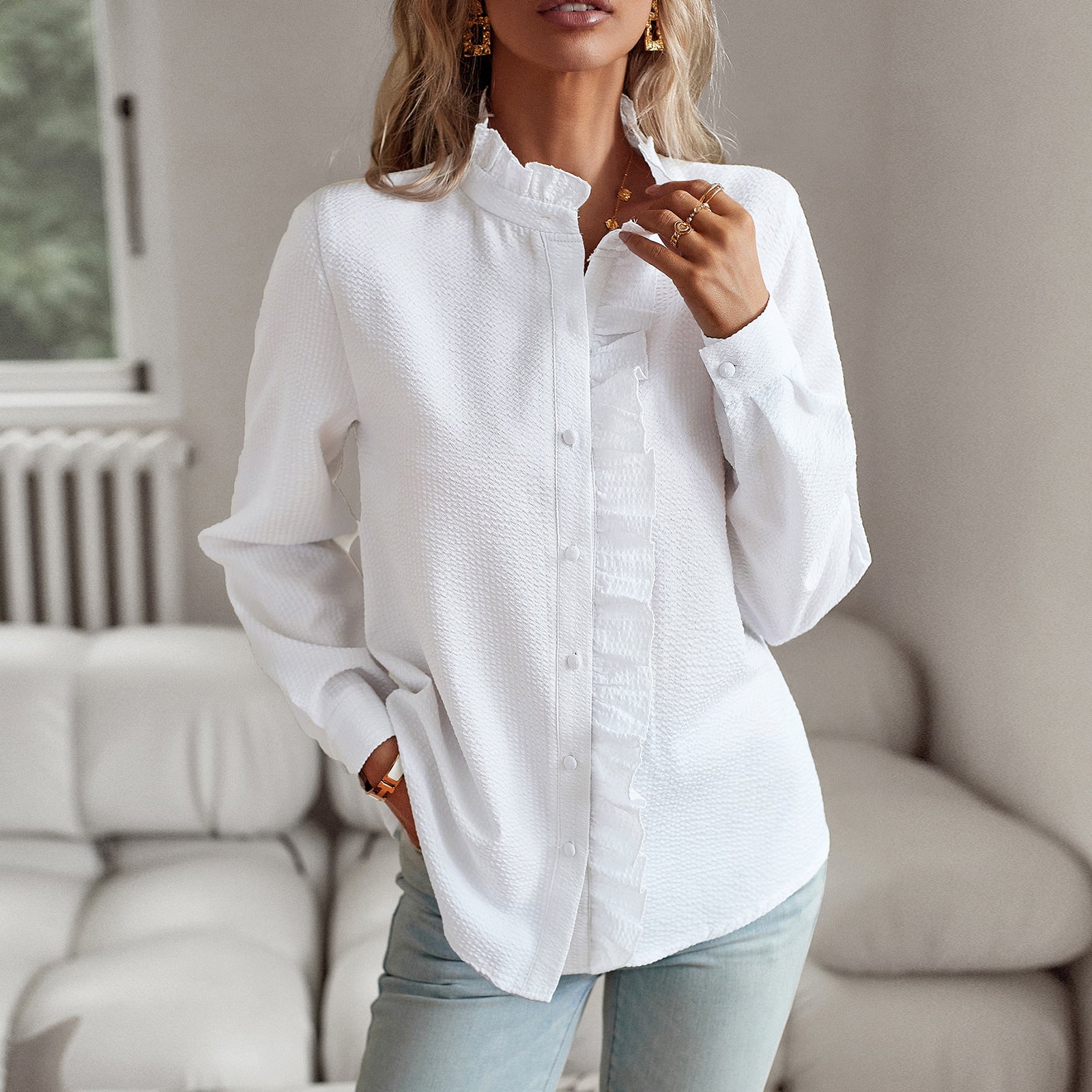 Damen lässige Bluse mit Rüschendetails Sovae