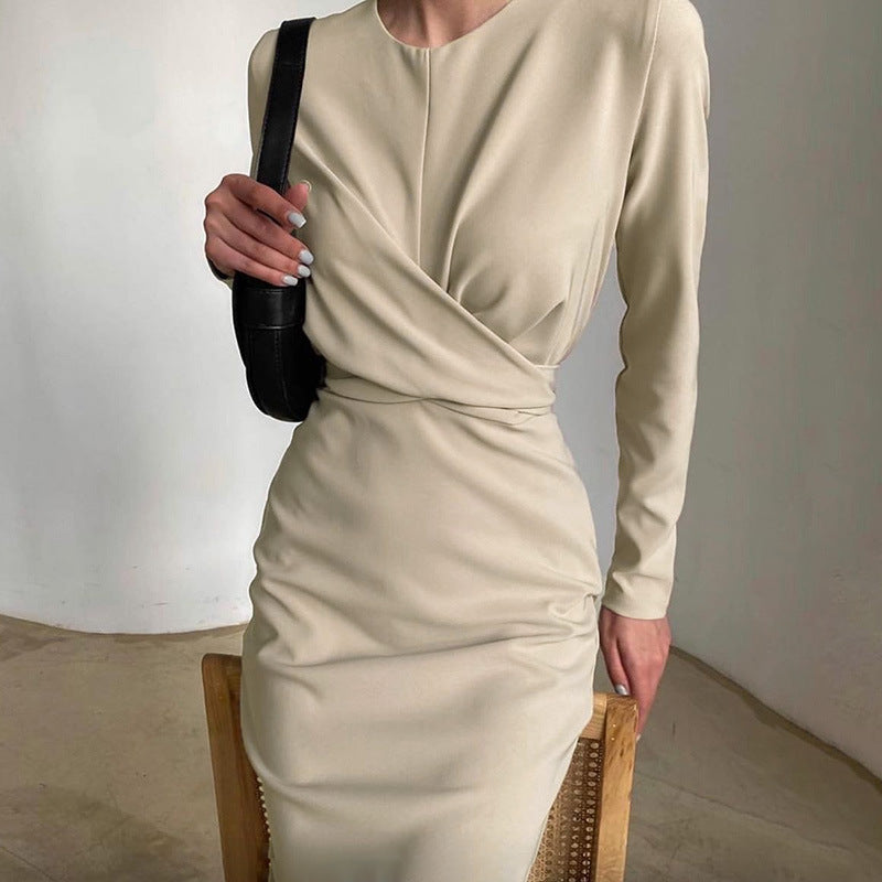 Damen Elegantes Wickelkleid mit langem Arm und fließendem Schnitt Sovae