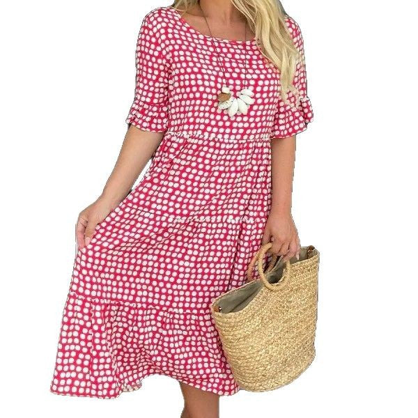 Damen Midi-Kleid mit gerafftem Design und strukturierter Spitze Sovae