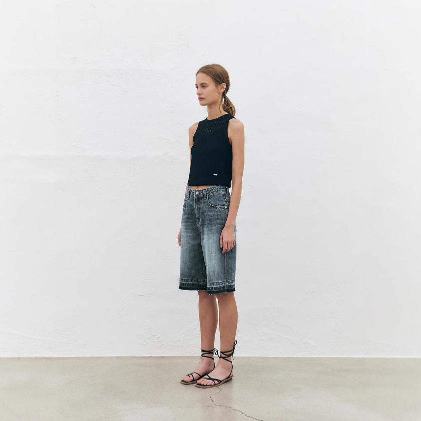 Damen Hochtaillierte Denim-Bermudas mit modernem Schnitt Sovae