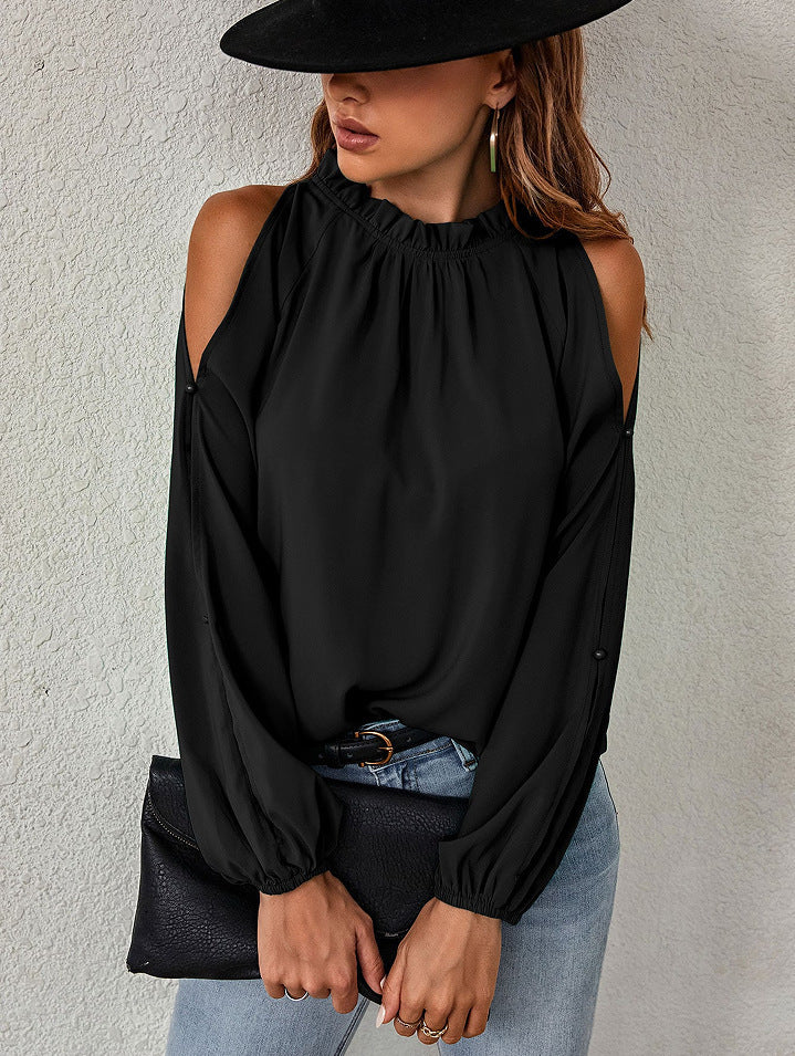 Damen Bluse mit kühlen Schulterdetails und elastischen Ärmeln Sovae