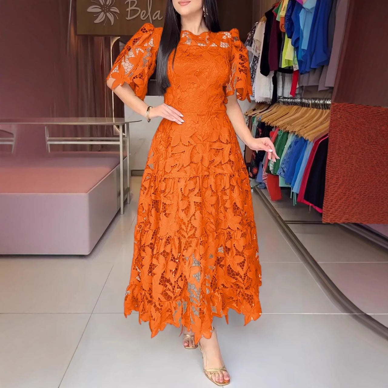 Damen Maxikleid aus eleganter Spitze Sovae