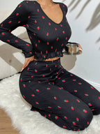 Damen Loungewear Set mit fröhlichem Erdbeerprint Sovae