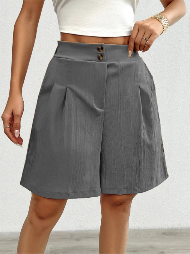 Damen Elegante Shorts mit Knopfverschluss und faltigem Design Sovae