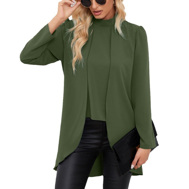 Damen trendige Langarmjacke mit asymmetrischem Schnitt und fließendem Stoff Sovae