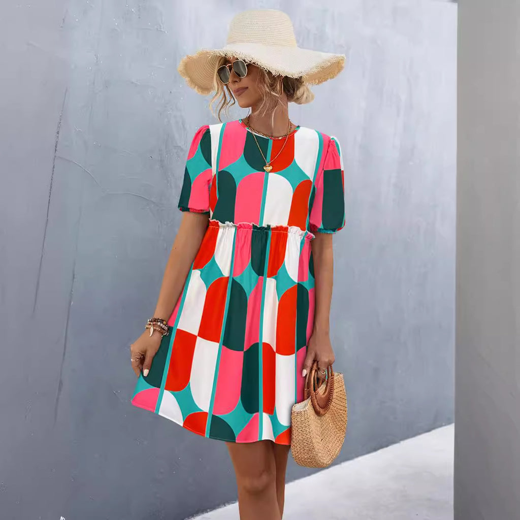 Damen Kurzarm Kleid Sovae