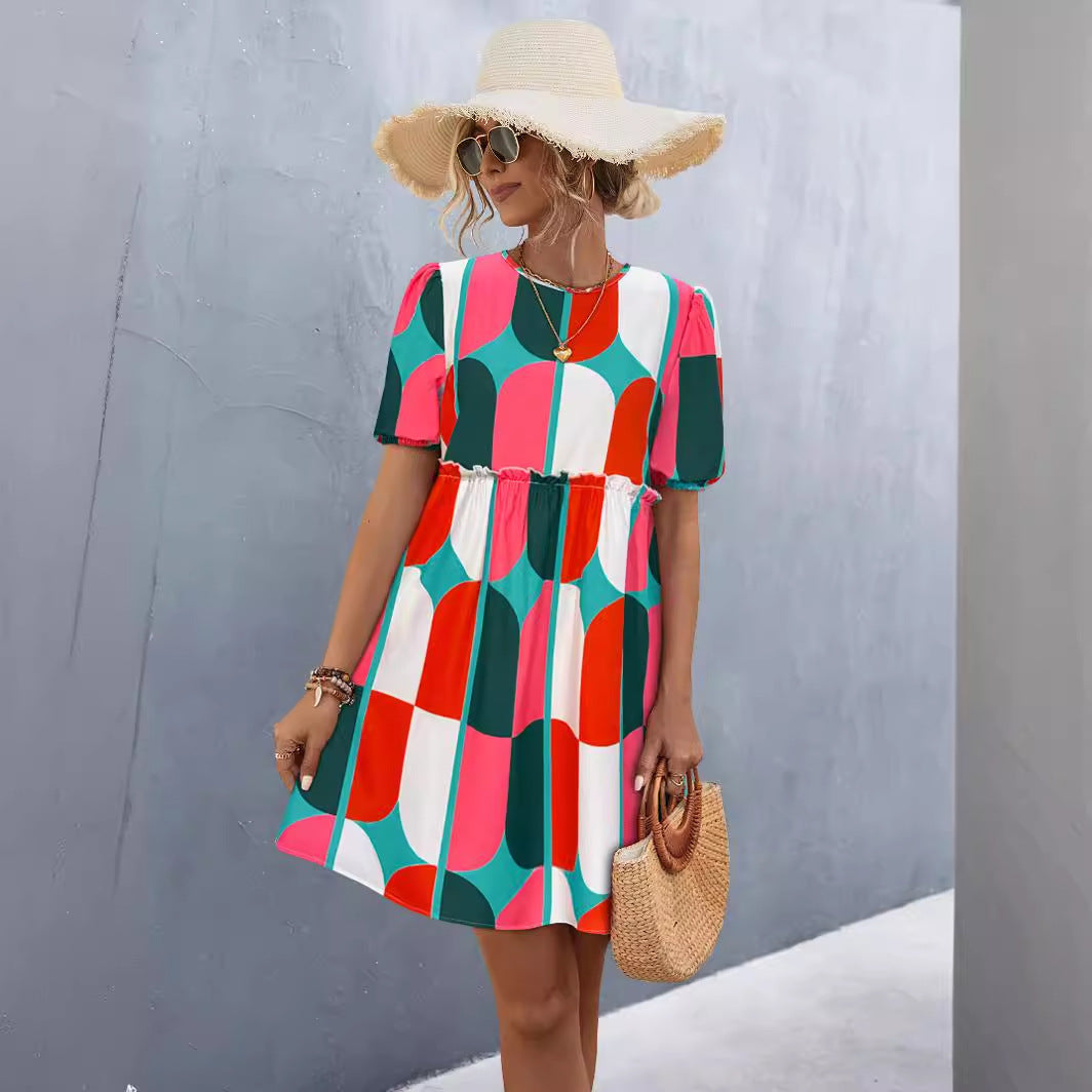 Damen Kurzarm Kleid Sovae