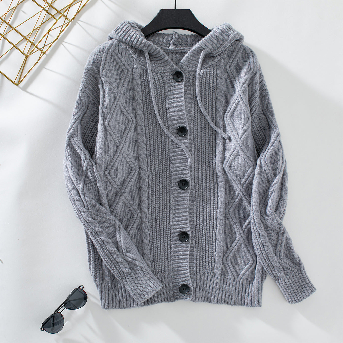 Damen Strickjacke mit Kapuze und strukturiertem Design Sovae