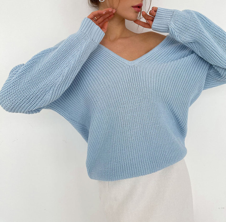 Damen Modischer Strickpullover mit tiefem V-Ausschnitt und schmeichelhaftem Schnitt Sovae
