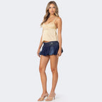 Damen lässige Denim-Shorts mit voluminösem Saum Sovae