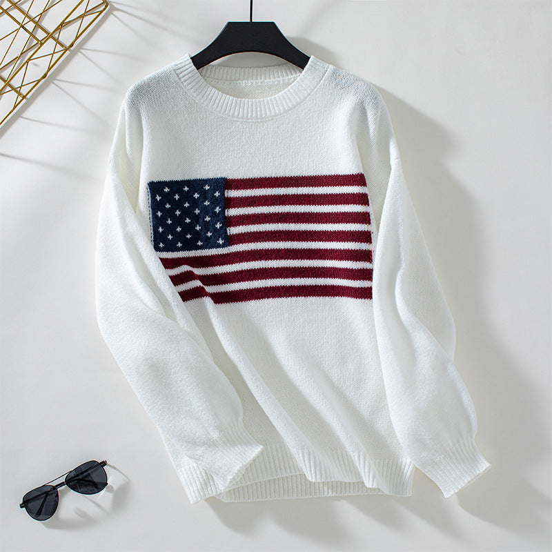 Damen Strickpullover mit Flaggenmotiv und Rundhalsausschnitt Sovae