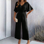 Damen stilvoller Jumpsuit mit V-Ausschnitt und Weitem Bein Sovae