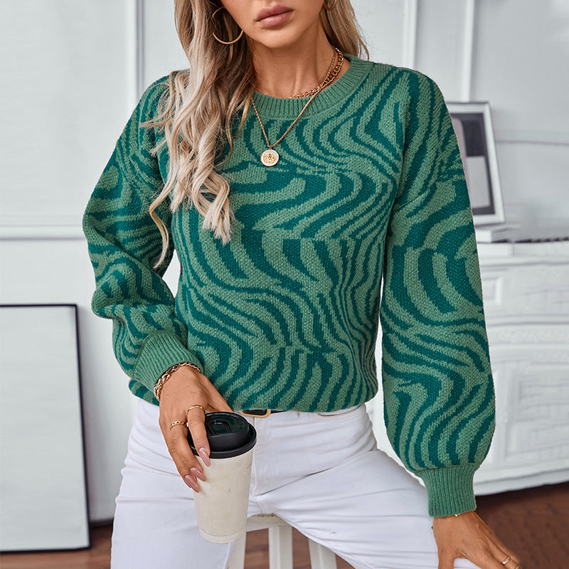 Damen modischer Strickpullover mit einzigartigem Wellenmuster Sovae