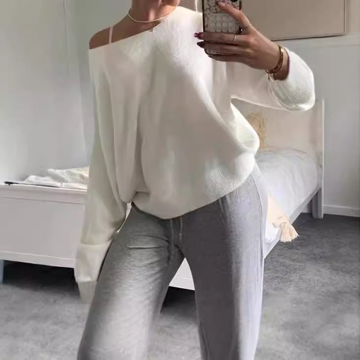 Damen Oversized Strickpullover mit schulterfreiem Design Sovae