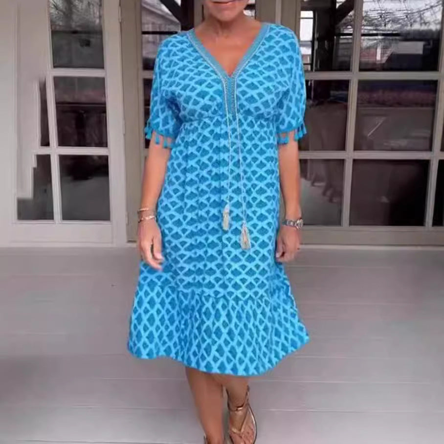 Damen V-Ausschnitt Sommerkleid mit fringing Details Sovae