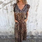 Damen lässiger Jumpsuit mit tierischem Druck und Taschen Sovae