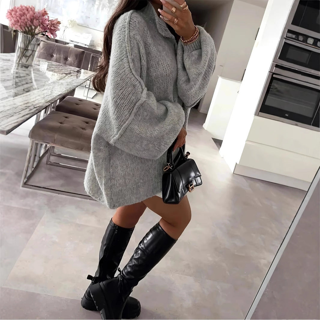 Damen Oversized Strickjacke mit stylischen Puffärmeln und Knopfleiste Sovae