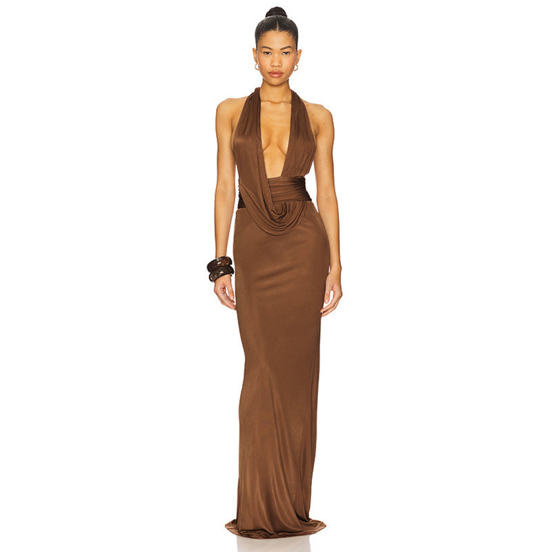 Damen Elegantes Langarm Abendkleid aus fließendem Material Sovae