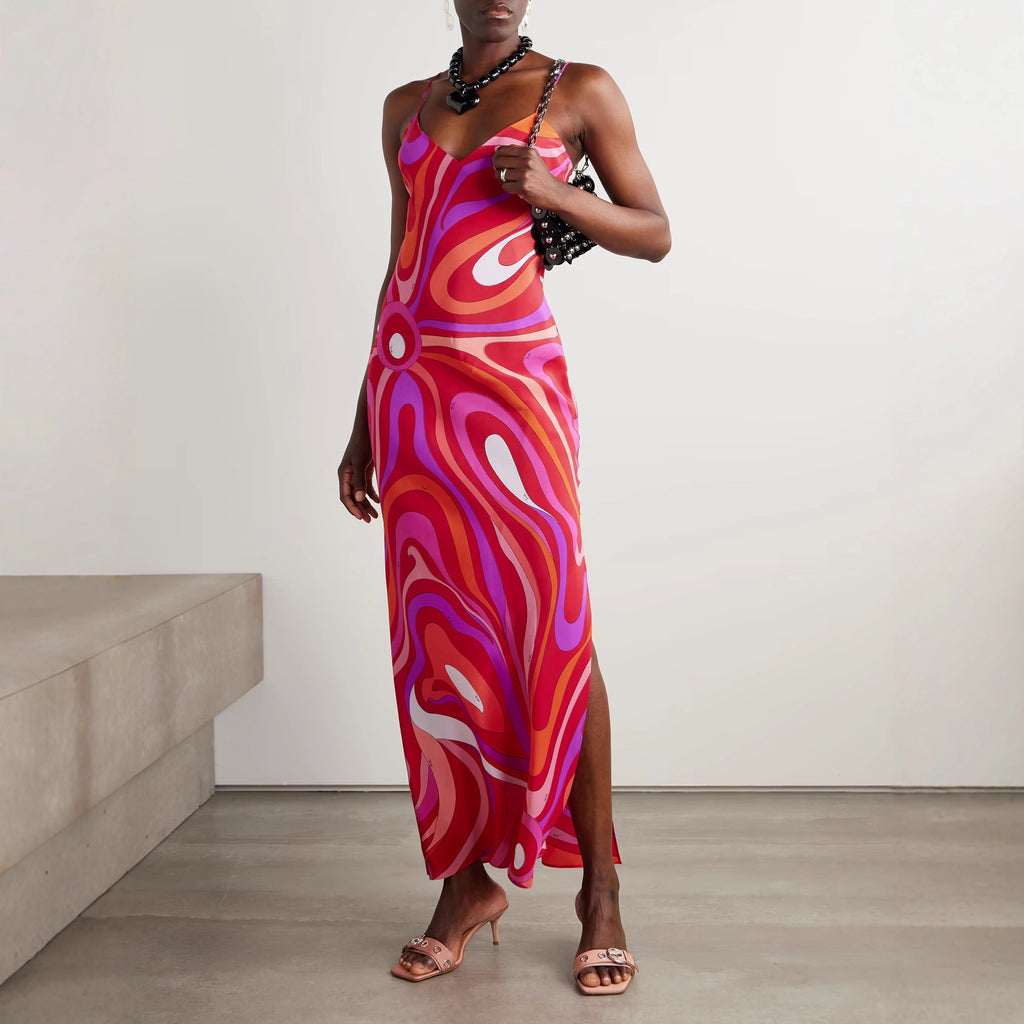 Damen Maxikleid mit schmalen Spaghettiträgern und elegantem V-Ausschnitt Sovae