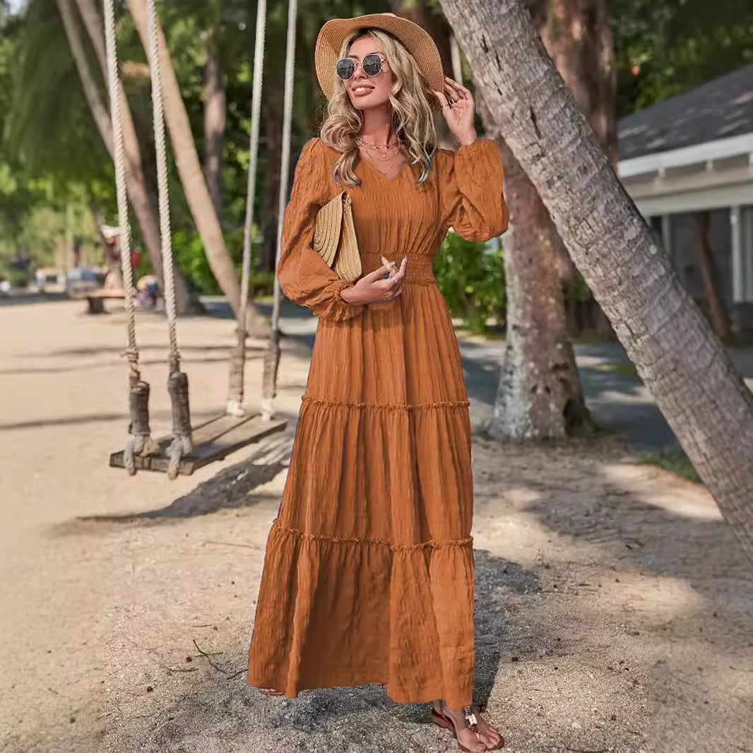 Damen luftiges Maxikleid mit voluminösen Ärmeln Sovae