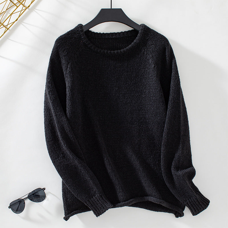 Damen gemütlicher Strickpullover mit weitem Schnitt und Rundhalsausschnitt Sovae