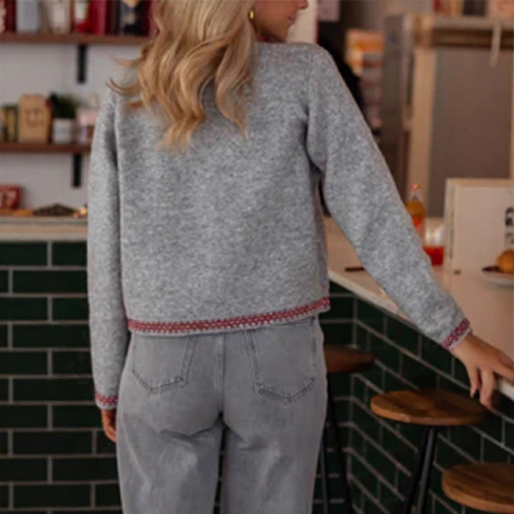 Damen modische Strickjacke mit dekorativen Knöpfen und Stickdetails Sovae