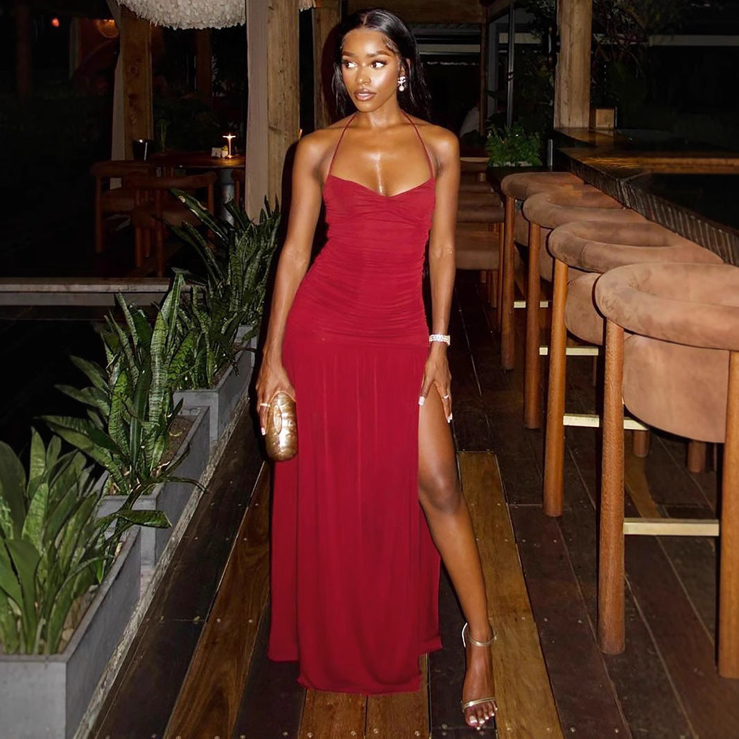 Damen Maxi-Kleid mit Raffungen und Seitenschlitz Sovae