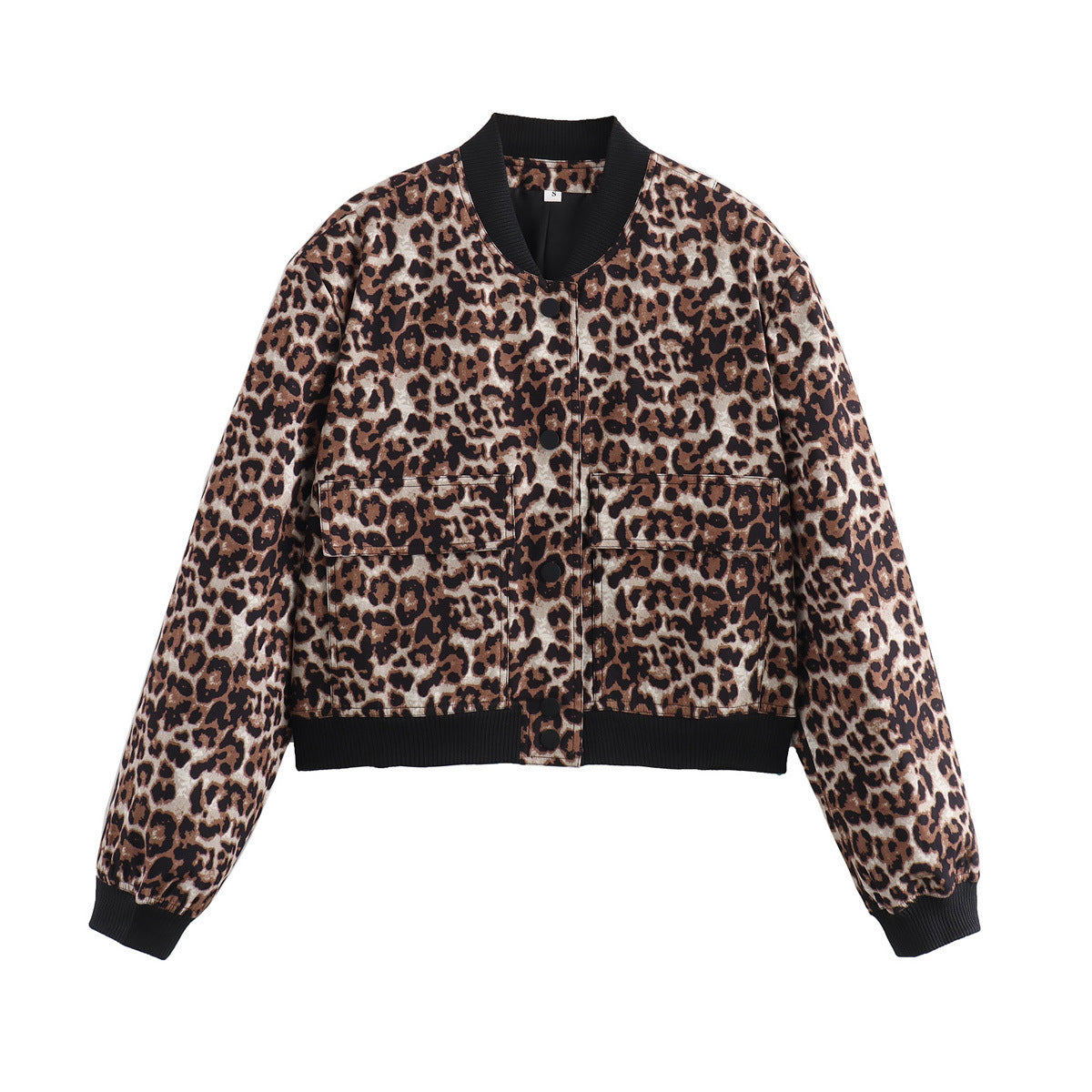 Damen modische cropped Jacke mit animalischem Muster und praktischen Taschen Sovae