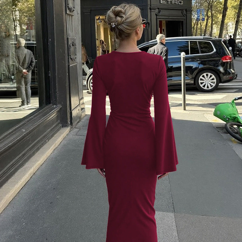 Damen Elegantes Maxikleid mit geschwungenem Saum und lässigen Fledermausärmeln Sovae