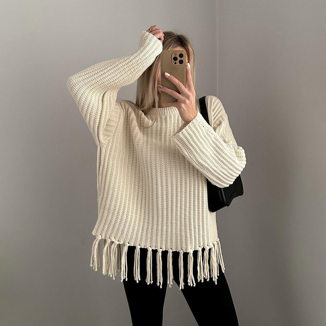 Damen Strickpulli mit Fransen Sovae