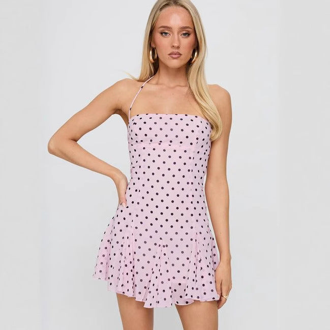 Damen verspieltes Neckholder Kleid mit Punkten Sovae