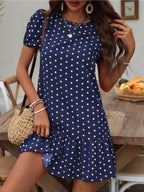 Damen Polka Dots Kleid mit Rüschensaum Sovae