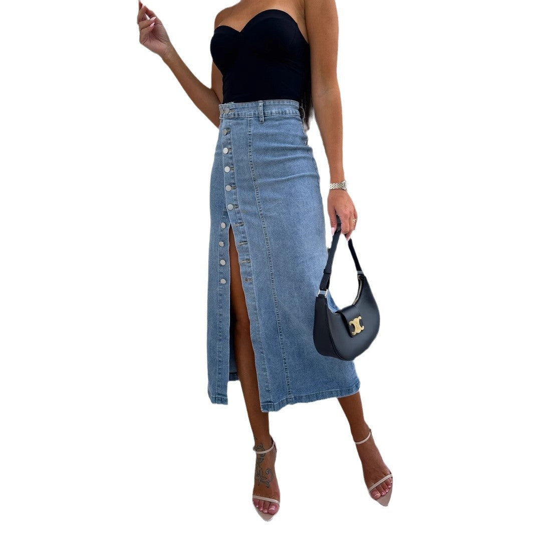 Damen Jeansrock mit seitlichem Knopfverschluss Sovae