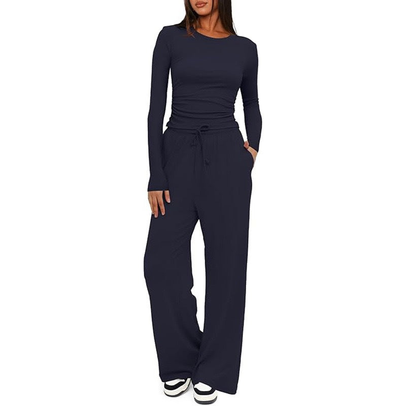 Damen Sportliches Langarmshirt und Bequeme Weite Hose Sovae