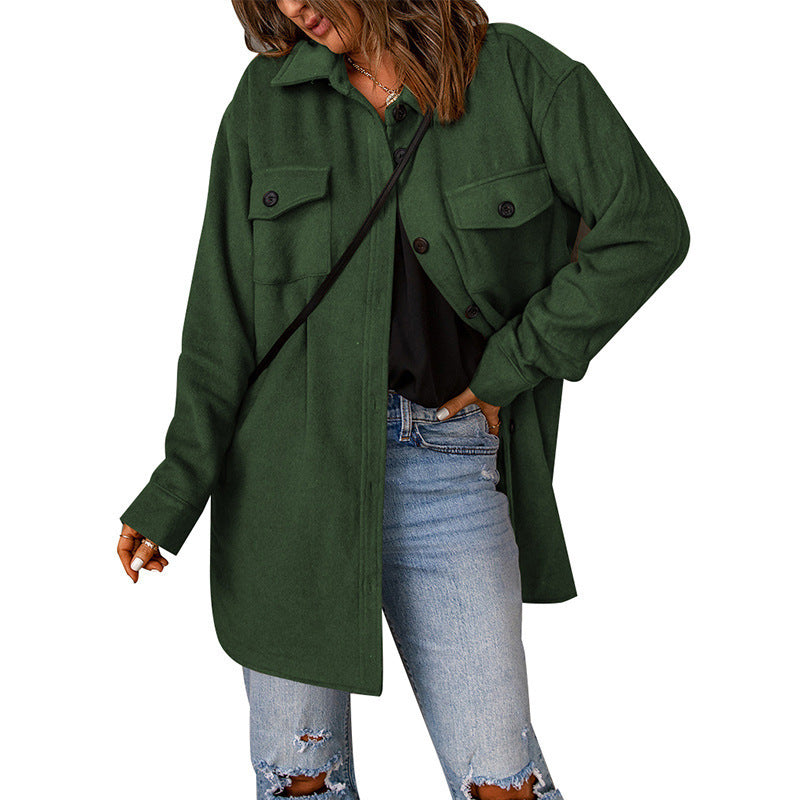 Damen gemütliche Oversize-Hemdjacke mit praktischen Taschen Sovae