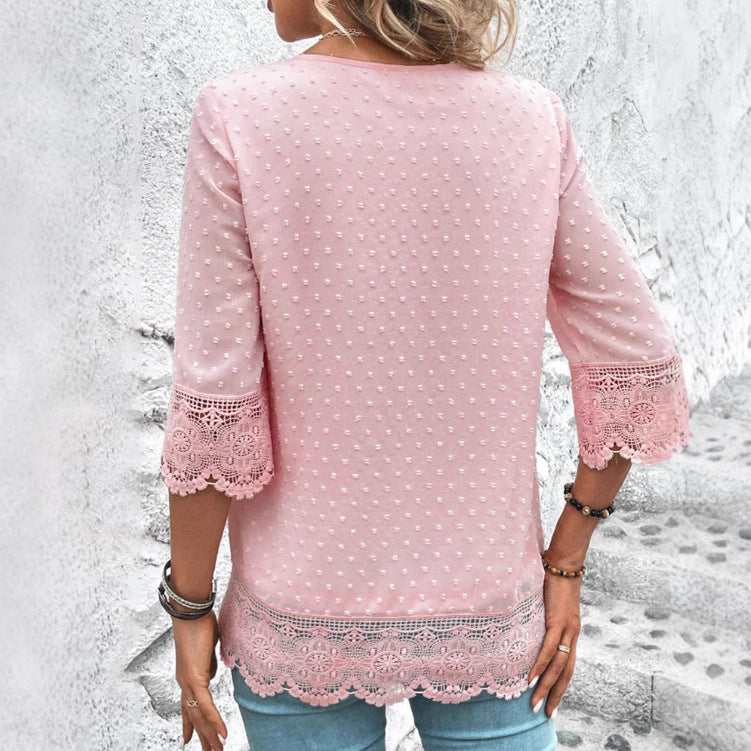 Damen luftige Bluse mit eleganten Spitzendetails Sovae